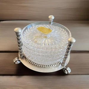 Vintage 5 crystal Coaster lion claw footed stand F B Roger Silver Co - Picture 1 of 5