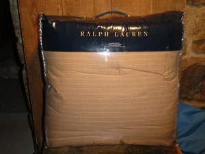 RARE RALPH LAUREN QUEEN COMFORTER BROWN /CREAM STRIPE CAMEL HABERDASHERY BECKETT - Picture 1 of 8