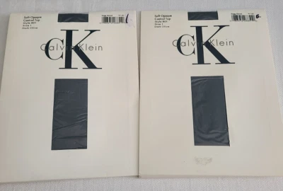 Nuevo 2 Pares CALVIN KLEIN Suave Opaco CONTROL TOP PANTIMEDIAS Talla 1 Oliva Oscura Foto 1 de 3