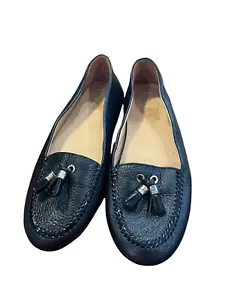 Mocasines sin cordones Jack Rogers Terra de cuero negro talla 9 para mujer con borlas usados en excelente estado - Imagen 1 de 9