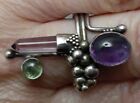 Modernist Sterling Sillver Amethyst Peridot Abstract Crystal Prism Ring Sz 8.5 