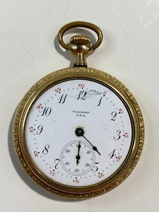 Antique Waldorf 15 Jewels Pocket Watch, Doesn't Work, Missing Crystal (31-#02) - Foto 1 di 4