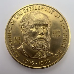 PENTICTON B.C. TOM ELLIS FOUNDER 100TH 1866-1966 MEDAL In Protective Sleeve - Picture 1 of 6