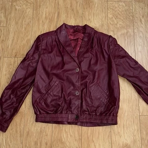 Vintage Lederjacke Damen rot weinrot Knopfleiste Bomber Mantel 90er Biker - Bild 1 von 8