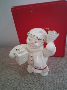 LENOX 2012 Annual SNOWMAN 6" Figurine: Christmas Gift • Ringing Bell • Holly - Picture 1 of 2