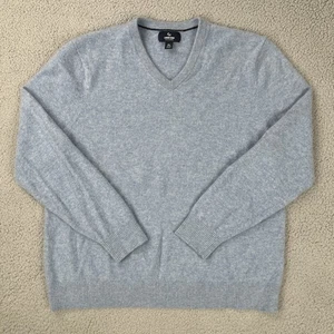 Lands End 100% Cashmere Sweater Men XL 46-48 Blue V-Neck Pullover Timeless Soft - Picture 1 of 19