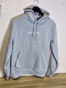 Felpa con cappuccio grafica uomo NICCE taglia XS blu cielo cotone 20" pit 26" lunga  - Foto 1 di 12
