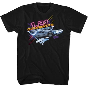 Back To The Future Neon Gigawatts Black Solid Adult Short Sleeve T-Shirt - Picture 1 of 3