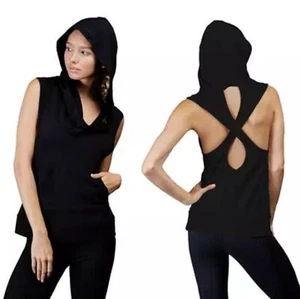Felpa con cappuccio Urban cross-back collo cappuccio senza maniche streetwear nera taglia large - Foto 1 di 8