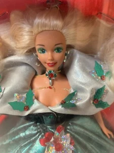 1995 Happy Holidays Barbie w/ Green Satin Dress with Victorian Collar - Picture 1 of 5
