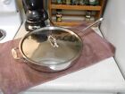 All Clad 5 Qt./13 1/2" Skillet & Lid Tri-Ply Stainless CLEAN & SHINY, SITS FLAT!