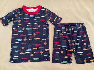 Hanna Andersson 130 Boys Short John Pajama Set Navy Blue Vehicles - Picture 1 of 7
