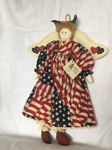 15" 1980er Vintage Handarbeit Americana Volkskunst Engel Stoffpuppe Sterne Streifen Flagge - Bild 1 von 6