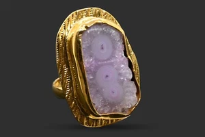 Real 18K Gold Plated Solar Druzy Light Pink Sizable Ring Overlay Jewelry Sp-351 - Picture 1 of 3