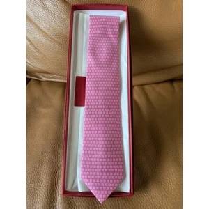 Salvatore Ferragamo Neck Tie New Unused Pink Gancini Dots 100%Silk Box Italy - Picture 1 of 4