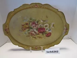 Antigua bandeja de madera francesa flores pintadas a mano firmadas dos veces 17" de ancho siglo 1900 - Imagen 1 de 13