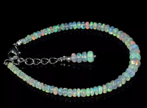 Brazalete de plata de ley 925 con cuentas de piedras preciosas de ópalo de fuego etíope natural de 6" - Imagen 1 de 4