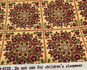 Floral Tile Squares Cotton Fabric Spring Industries 1 Yd VTG Fall Colors - Picture 1 of 6
