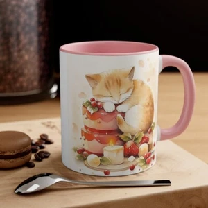 Colorful Coffee Mug 11oz Anime Ginger Cat Kitty Christmas X-Mas Decor Cake Tree - Picture 1 of 21