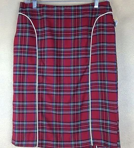 Folter Sexy Red Plaid Pencil Skirt Exposed Zipper White Pipeing Sz L Never Worn - Picture 1 of 6