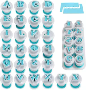 FANGSUN 36 Pieces Alphabet & Numbers Fondant Cake Mold, Cookie Stamp Impress, Em - Picture 1 of 12