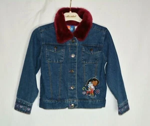 Dora The Explorer Girls Denim Jacket Size 4-5y Boots Monkey Nickelodeon Embroid - Picture 1 of 9