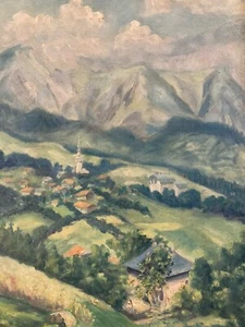 Très Belle Peinture Paysage Eglise Orthodoxe Ecole Russe ? Huile Toile 1930 Art - Foto 1 di 9