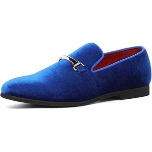 Santimon Herren US 7,5 Blau Elegant Halbschuhe Samt Horsebit Schnalle Mokassin Schuhe - Bild 1 von 12