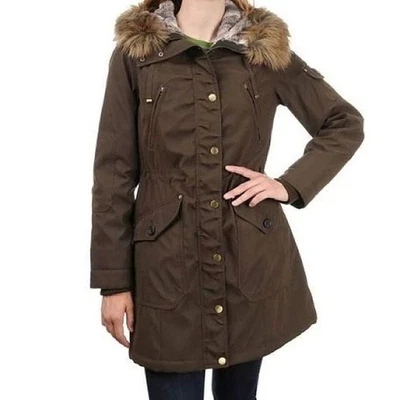 1 Chaqueta Parka Para Mujer Madison Expedition Piel Sintética con Capucha Oliva Oscura Pequeña Foto 1 de 4