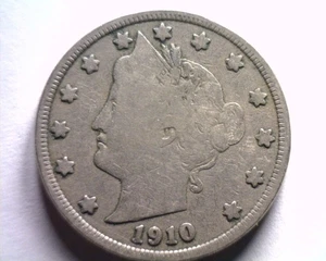 1910 LIBERTY NICKEL VERY GOOD / FINE VG/F NICE ORIGINAL COIN BOBS COINS 99c SHIP - Picture 1 of 2