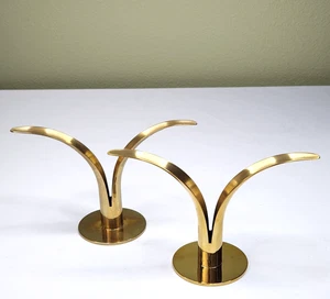 Vtg MCM Skultuna Brass Candle Holder x2 The Lilly Liljan Ivar Ålenius Bjork - Picture 1 of 13