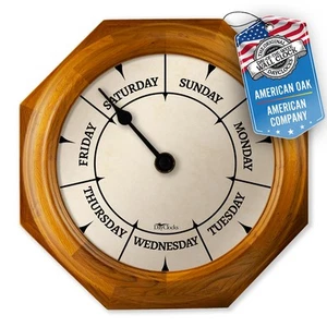 DayClocks Classic Day of The Week Wall Clock with Solid Wood Frame – Calendar... - Picture 1 of 9