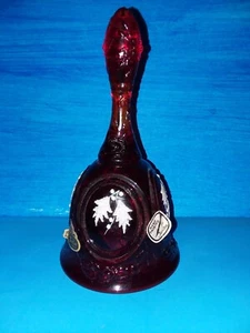 FENTON Art Glass Optic Ruby Red Glass 6.5” Bell White Rose Hand Painted Signed - Picture 1 of 4