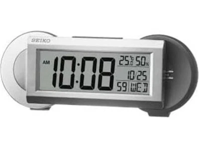 Seiko Silver Plastic Digital Alarm Clock With Alarm Thermometer | Model QHL071S - Image 1 of 4