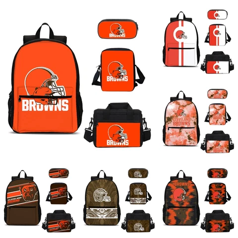 Cleveland Browns Backpack Set 4PCS School Bag Lunch Bag Crossbody Bag Pen Box Cover