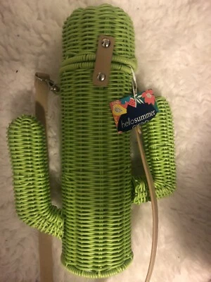 Ciroa Hello Summer Resin Wicker Cactus Bottle Wine Caddy green Picnic Strap Tote Foto 1 de 4