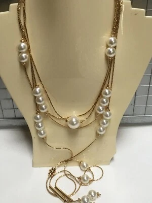INC White Faux Pearl Beads Chain Gold Plated 18-30" Necklace $36.50 New IN244 - Image 1 of 4