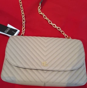 NWT Lauren Ralph Lauren Genuine Leather Shoulder Crossbody Bag Cream 19*28*10 cm - Picture 1 of 10