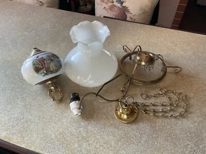 Vintage Keramik Pendelleuchte, Glasschirm & Beschläge, viktorianisches Design, gebraucht - Bild 1 von 12