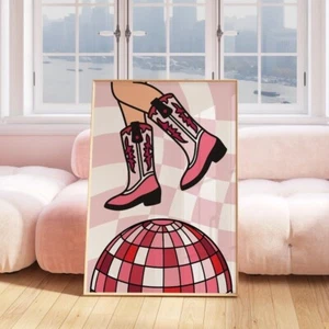 Disco Cowgirl Boot Print Poster Cowboy Wall Art Home Decor Wild West Pink 2315 - Picture 1 of 2