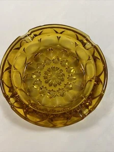 Vintage Amber Glass  Ashtray 4 Slot Cigarette Cigar Dish Bowl Cut Glass 6.25” - Picture 1 of 5