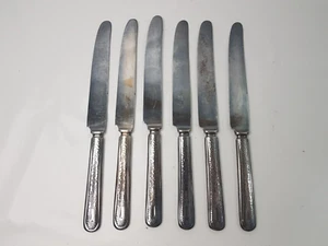 Vintage Set of 6 Hammered Silver Plate 9 inch Butter Knife Knives Silverware - Picture 1 of 7