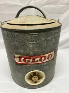 Vtg Igloo 2 Gal Perm-A-Lined Galvanized Industrial Steel Metal Cooler Houston TX - Picture 1 of 6