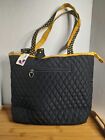 Belvah Quilted Large Tote- Black w/ Yellow Polka Dots
