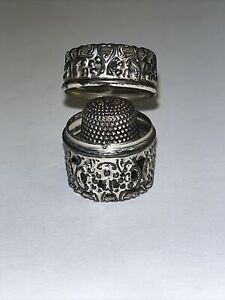 Antique Sterling Silver Chatelaine Pierced Thimble Holder & Thimble