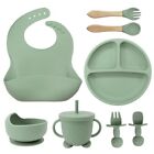 8PCS Mother and baby silicone bibs, Eating Set - ARMY GREEN