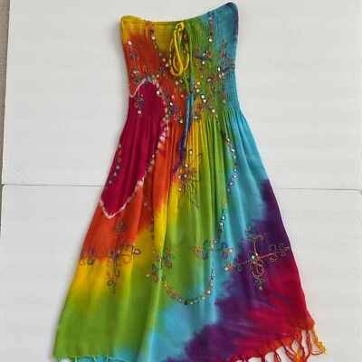 Sin Marca Niñas Solero Tie Dye Tubo Top Smocking Bordado Lentejuelas Talla N/A Foto 1 de 4