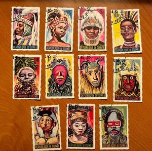 Africa / Guinea 1965, set of 11 stamps, NH, African Tribal Masks, Folklore Art - Picture 1 of 9