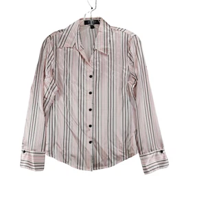 Camisa con botones Kasper Separates para mujer rosa a rayas manga larga talla 4P nueva con etiquetas - Imagen 1 de 10