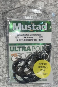 Mustad Demon Perfect Circle Ringed Hooks 4X 8/0 - Picture 1 of 1